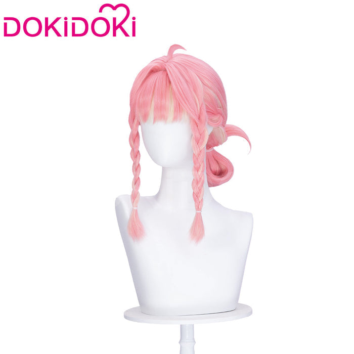 DokiDoki Game Cosplay Women Wig Pink Short Hair Blonde Highlight Bun x LE SSERAFIM