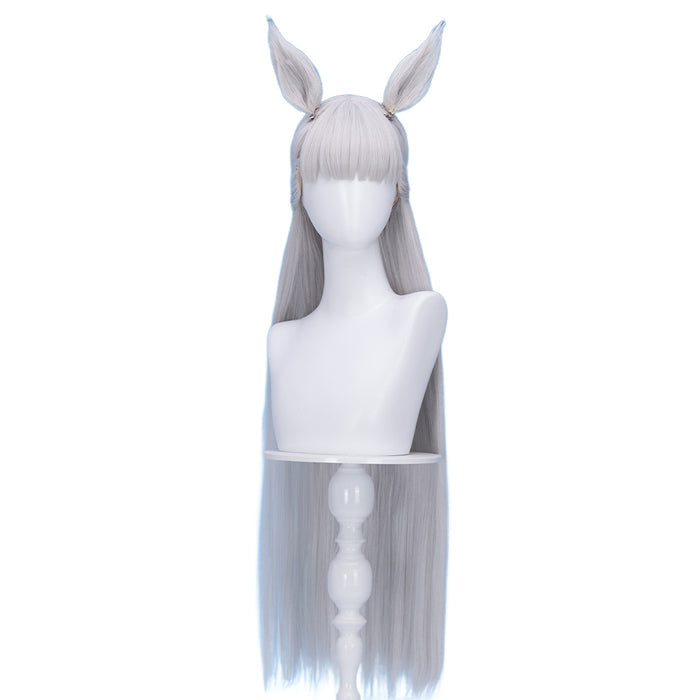【Ready For Ship】DokiDoki Game Cosplay Wig Long Straight Silver Hair Detachable Ears