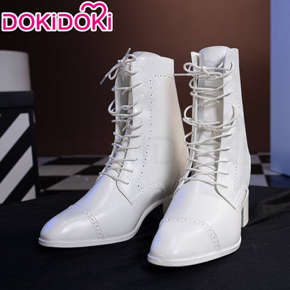 【15 CM】DokiDoki Height Increasing Shoes / Elevator Shoes Leather Boots White 15 CM