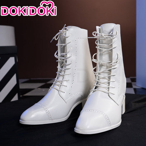 【15 CM】DokiDoki Height Increasing Shoes / Elevator Shoes Leather Boots White 15 CM
