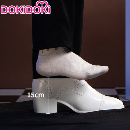 【15 CM】DokiDoki Height Increasing Shoes / Elevator Shoes Leather Boots White 15 CM
