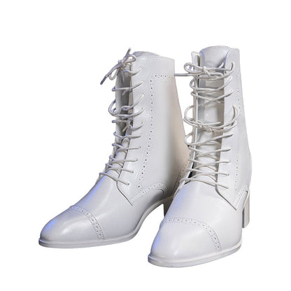 【15 CM】DokiDoki Height Increasing Shoes / Elevator Shoes Leather Boots White 15 CM