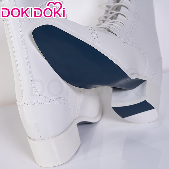 【15 CM】DokiDoki Height Increasing Shoes / Elevator Shoes Leather Boots White 15 CM