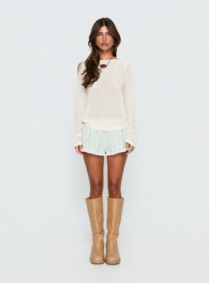 Tuppence Textured Long Sleeve Top Cream