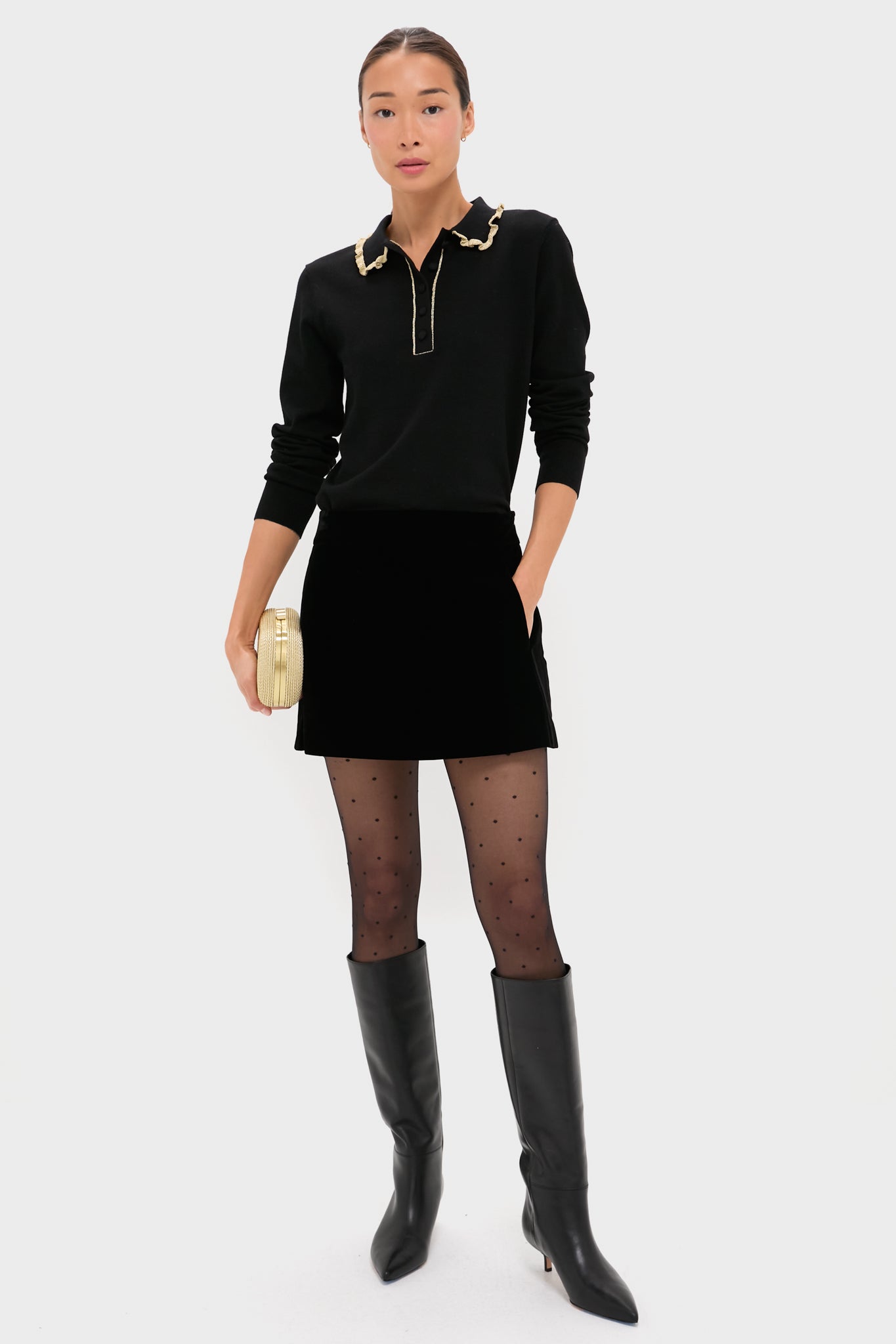 Black Annalane Collared Sweater