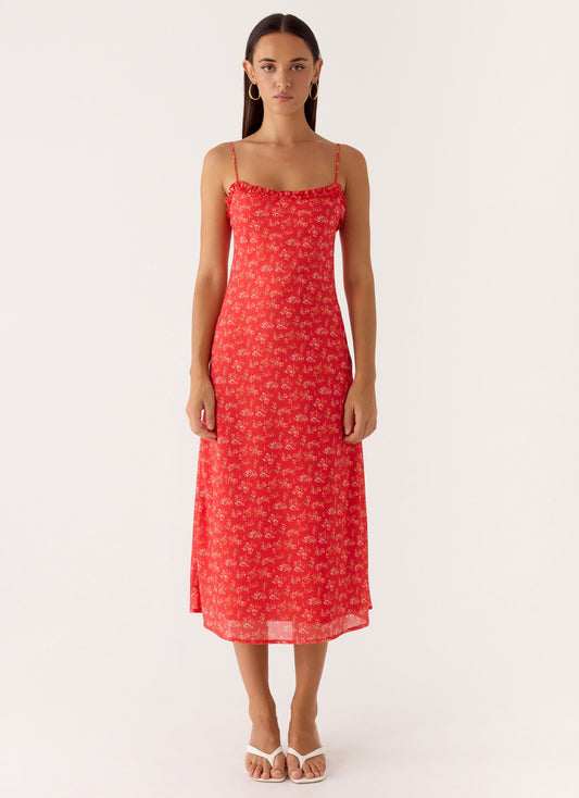 Kahlo Midi Dress - Magenta Red Rose