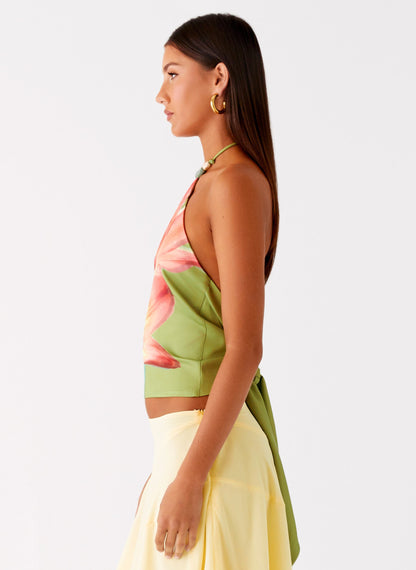 Loreta Beaded Tie Back Top - Jungle Floral