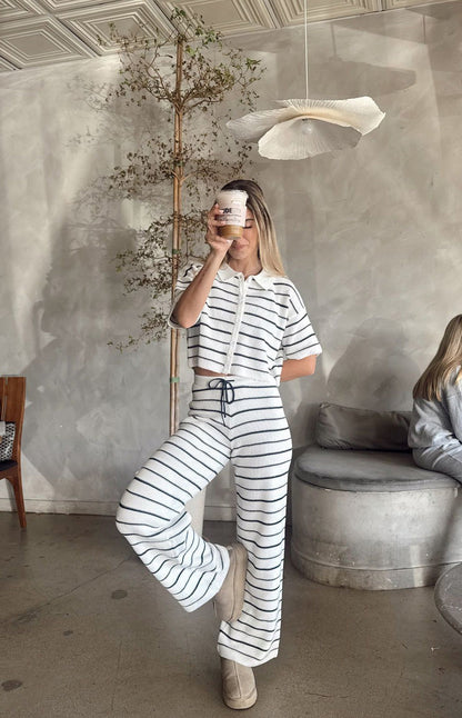 Maple White Navy Stripe Cropped Knit Sweater