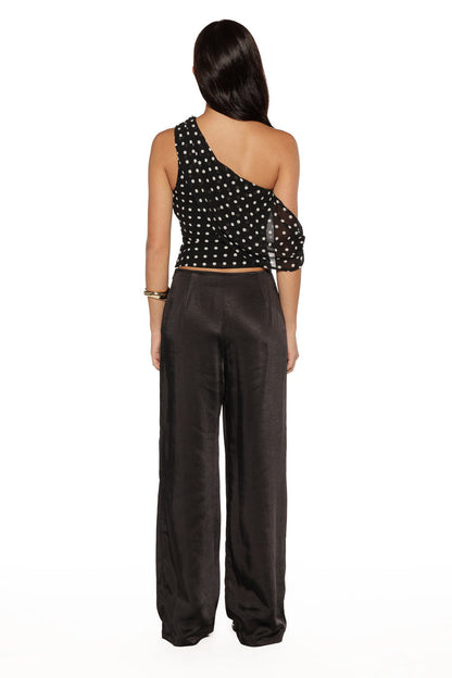 Orla Black Satin Straight Leg Pants