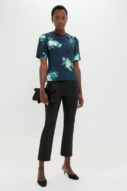 Abstract Rose Navy Short Sleeve Top