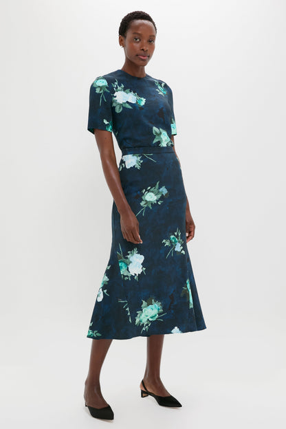 Abstract Rose Navy Short Sleeve Top
