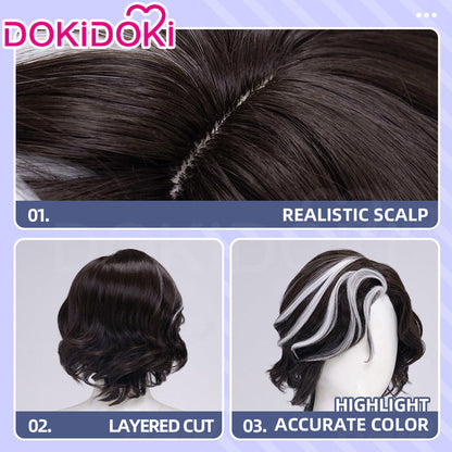 【Cool Brown Ver Ready For Ship】DokiDoki Game Clair Obscur: Expedition 33 Copslay Verso Wig Short Curly Brown Gray Highlight Hair