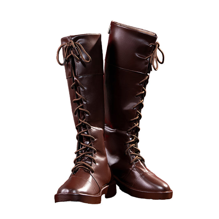 DokiDoki Game Cosplay Shoes Long Brown Lace-up Boots