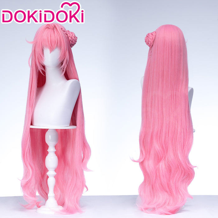DokiDoki Game Cosplay Wig Long Curly Pink Hair Detachable Bun