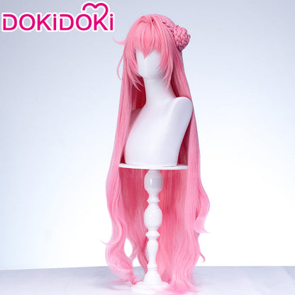 DokiDoki Game Cosplay Wig Long Curly Pink Hair Detachable Bun