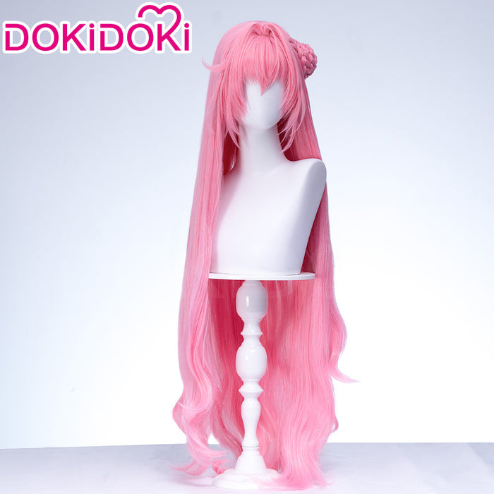 DokiDoki Game Cosplay Wig Long Curly Pink Hair Detachable Bun