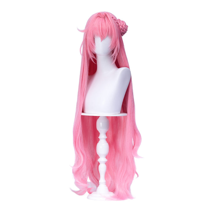 DokiDoki Game Cosplay Wig Long Curly Pink Hair Detachable Bun