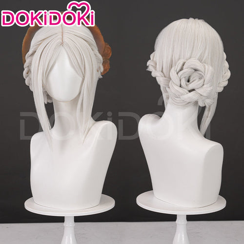 DokiDoki Game Cosplay Wig Long Straight Silver Hair Easy Twisty Bun