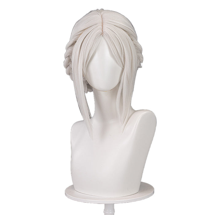 DokiDoki Game Cosplay Wig Long Straight Silver Hair Easy Twisty Bun