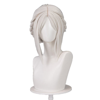 DokiDoki Game Cosplay Wig Long Straight Silver Hair Easy Twisty Bun