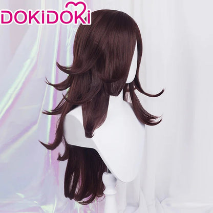 DokiDoki Game Cosplay Women Wig Long Curly Dark Brown Hair
