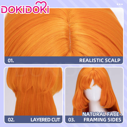 DokiDoki Game Cosplay Women Wig Long Straight Orange Hair