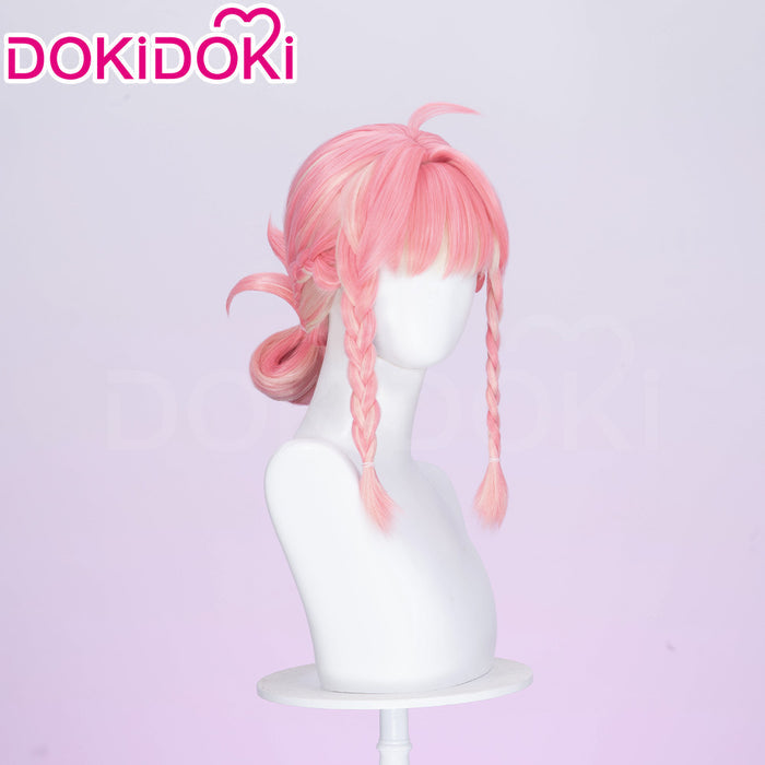 DokiDoki Game Cosplay Women Wig Pink Short Hair Blonde Highlight Bun x LE SSERAFIM