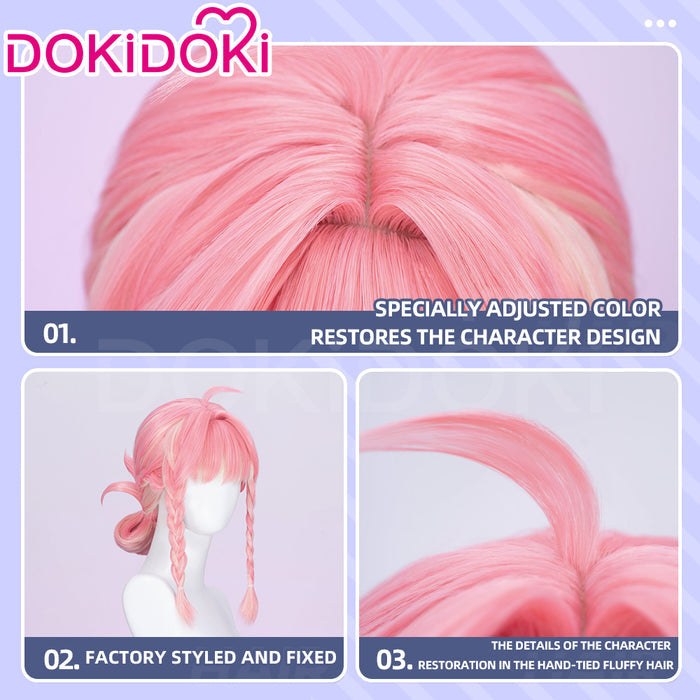 DokiDoki Game Cosplay Women Wig Pink Short Hair Blonde Highlight Bun x LE SSERAFIM