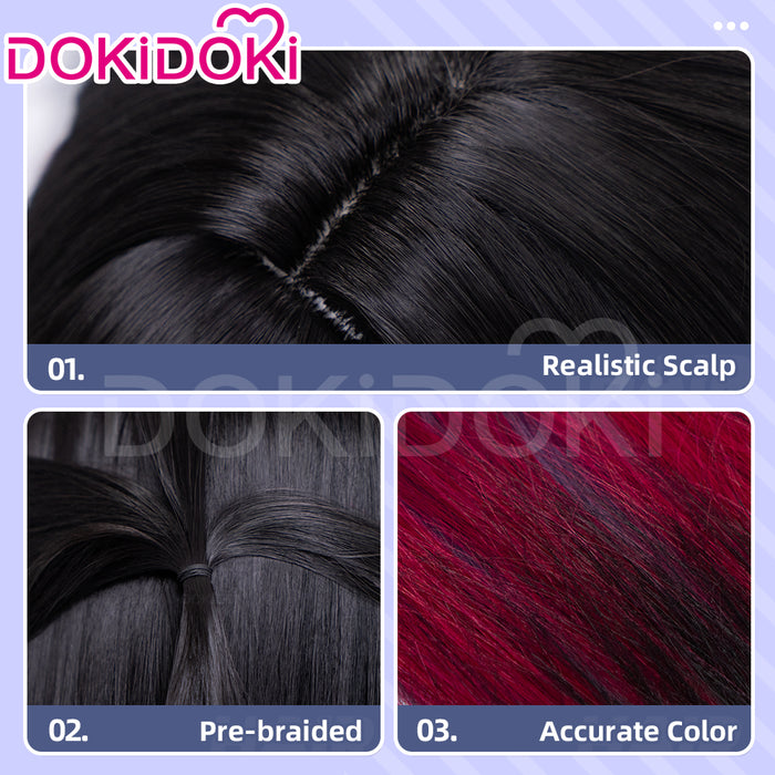 DokiDoki Game Honkai: Star Rail Cosplay Hysilens Wig Long Black Purple Red Gradient Hair / Hair Accessory / Ear Clips Helektra