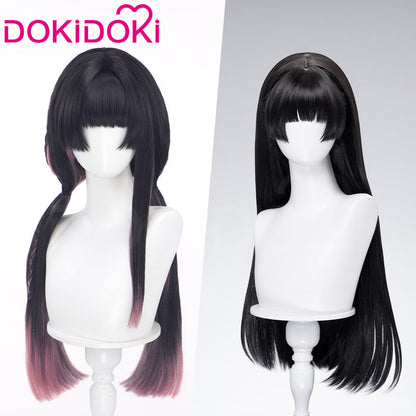 DokiDoki Game Wuthering Waves Cosplay Chisa Wig Long Straight Black Hair Black Pink Gradient Hair Peach Parfait Swimsuit