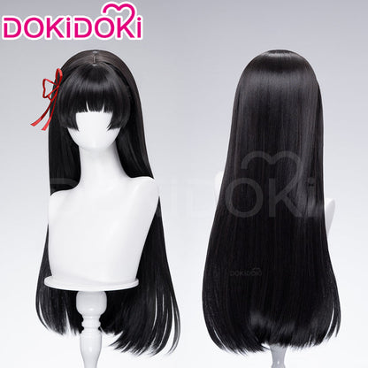 DokiDoki Game Wuthering Waves Cosplay Chisa Wig Long Straight Black Hair Black Pink Gradient Hair Peach Parfait Swimsuit