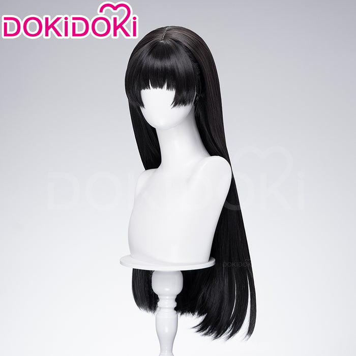 DokiDoki Game Wuthering Waves Cosplay Chisa Wig Long Straight Black Hair Black Pink Gradient Hair Peach Parfait Swimsuit