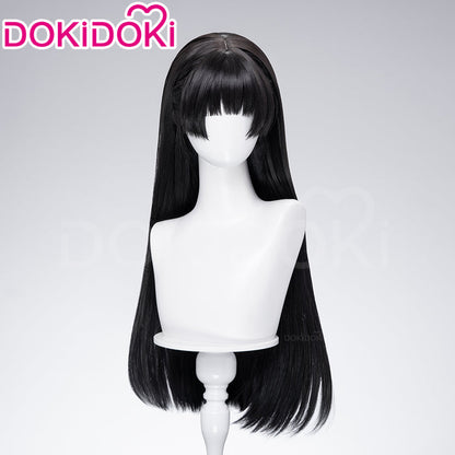 DokiDoki Game Wuthering Waves Cosplay Chisa Wig Long Straight Black Hair Black Pink Gradient Hair Peach Parfait Swimsuit