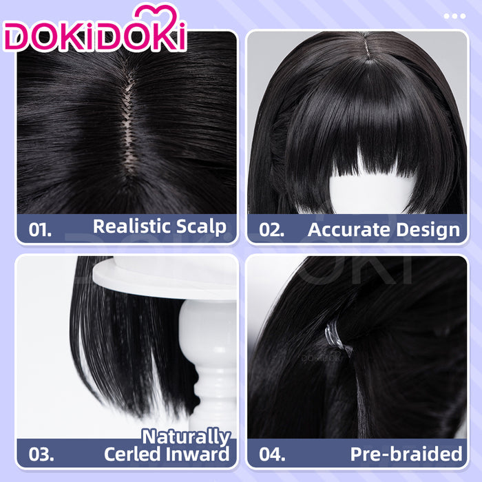 DokiDoki Game Wuthering Waves Cosplay Chisa Wig Long Straight Black Hair Black Pink Gradient Hair Peach Parfait Swimsuit