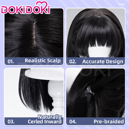DokiDoki Game Wuthering Waves Cosplay Chisa Wig Long Straight Black Hair Black Pink Gradient Hair Peach Parfait Swimsuit