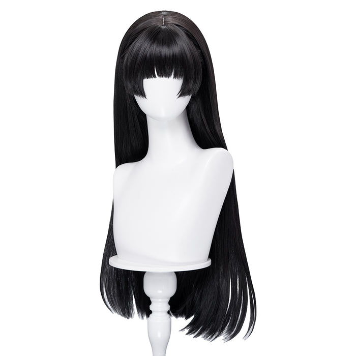 DokiDoki Game Wuthering Waves Cosplay Chisa Wig Long Straight Black Hair Black Pink Gradient Hair Peach Parfait Swimsuit