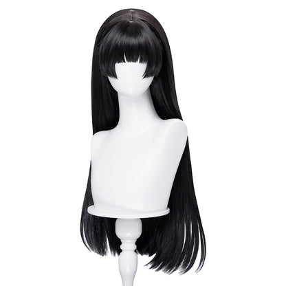 DokiDoki Game Wuthering Waves Cosplay Chisa Wig Long Straight Black Hair Black Pink Gradient Hair Peach Parfait Swimsuit