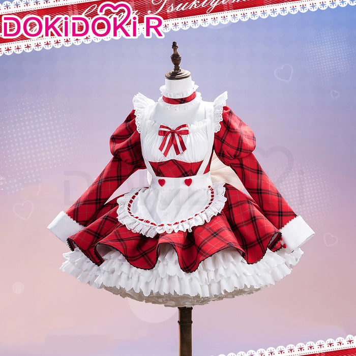 DokiDoki-R Anime Shugo Chara Cosplay Tsukiyomi Utau Costume Red Maid Dress C
