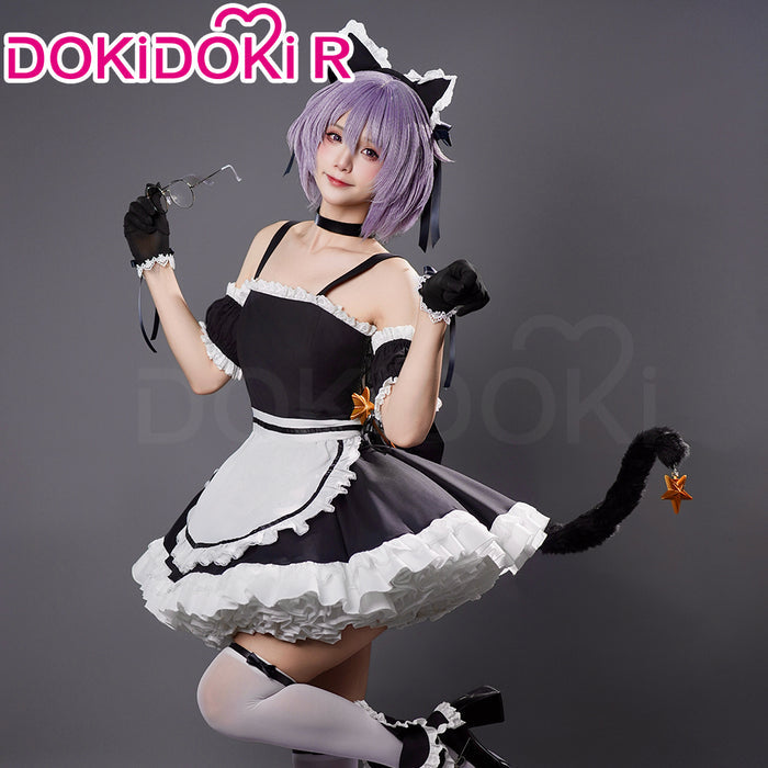 DokiDoki-R Anime The Melancholy of Haruhi Suzumiya Cosplay Maidmade Yuki Nagato Costume Cat Ear Maid Costume / Tail