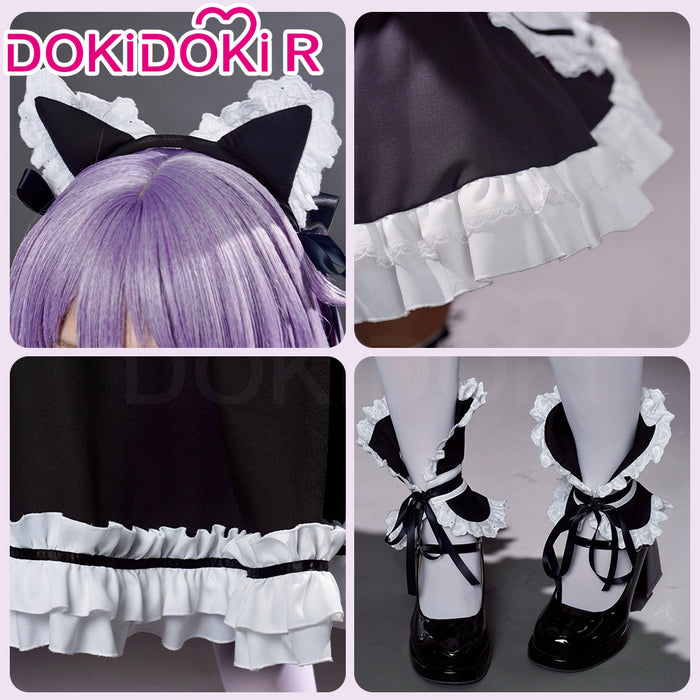DokiDoki-R Anime The Melancholy of Haruhi Suzumiya Cosplay Maidmade Yuki Nagato Costume Cat Ear Maid Costume / Tail