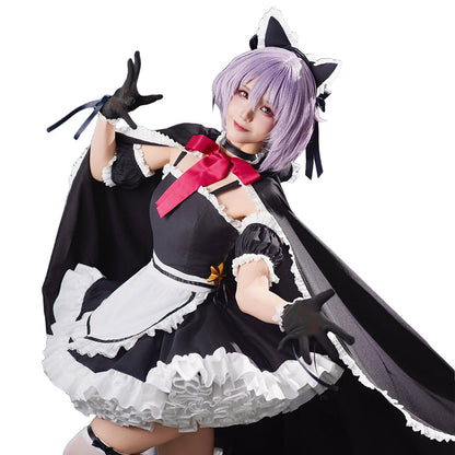 DokiDoki-R Anime The Melancholy of Haruhi Suzumiya Cosplay Maidmade Yuki Nagato Costume Cat Ear Maid Costume / Tail