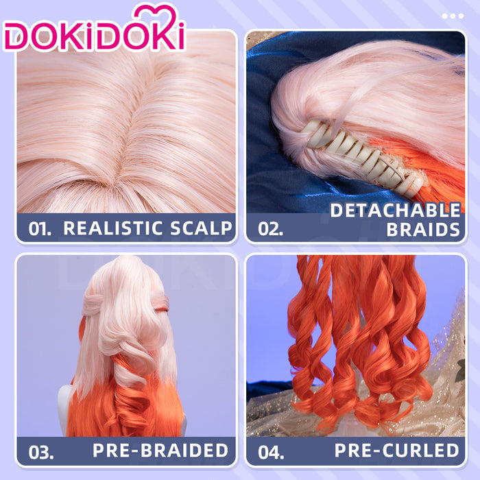 【Normal Ver Ready For Ship】DokiDoki Game Arknights Cosplay Haruka Wig Long Curly Light Pink Orange Gradient Hair