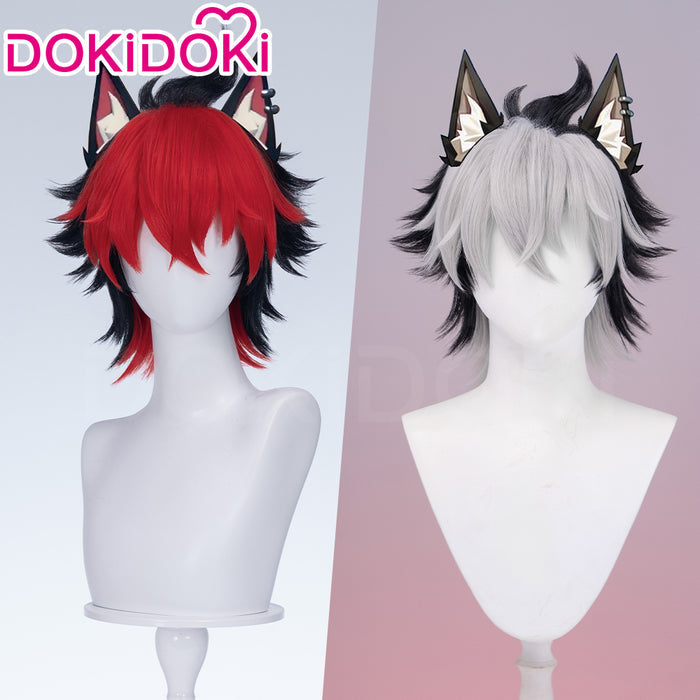 【Partial Ready For Ship】DokiDoki Game Zenless Zone Zero Cosplay Komano Manato Wig / Ears / Tail Short Curly Black Red Silver Hair ZZZ
