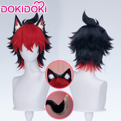 【Partial Ready For Ship】DokiDoki Game Zenless Zone Zero Cosplay Komano Manato Wig / Ears / Tail Short Curly Black Red Silver Hair ZZZ