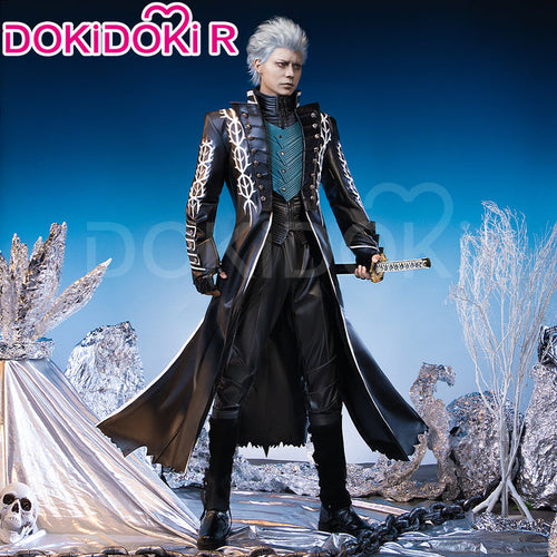 【Partial Ready For Ship】【Size M-4XL】DokiDoki-R Game Cosplay Long Black Coat Halloween