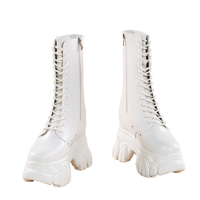 【Partially In Stock】【18 CM】DokiDoki Height Increasing Shoes / Elevator Shoes Martin Boots Black White Invisible Thick-Soled 18CM