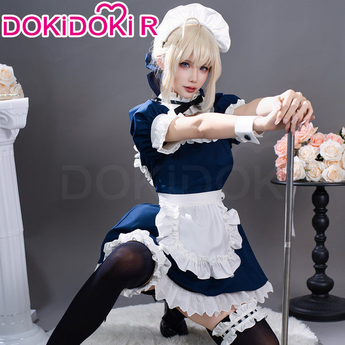 【Partially In Stock】DokiDoki-R Game Fate/stay night Cosplay Arturia Pendragon Alter Saber Maid Costume Black Blue FGO