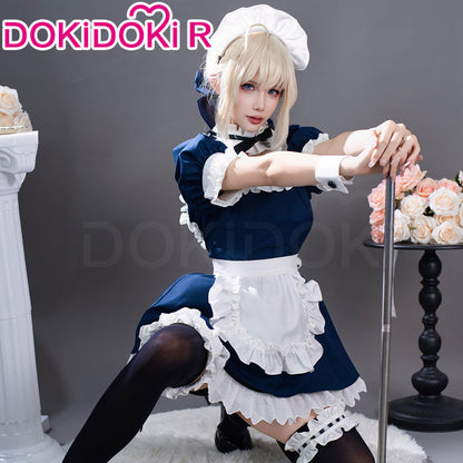 【Partially In Stock】DokiDoki-R Game Fate/stay night Cosplay Arturia Pendragon Alter Saber Maid Costume Black Blue FGO