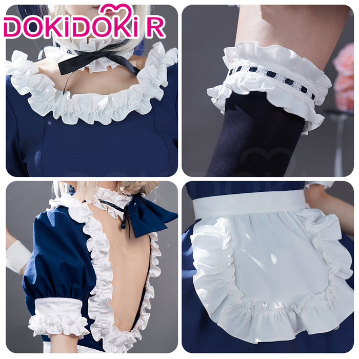 【Partially In Stock】DokiDoki-R Game Fate/stay night Cosplay Arturia Pendragon Alter Saber Maid Costume Black Blue FGO