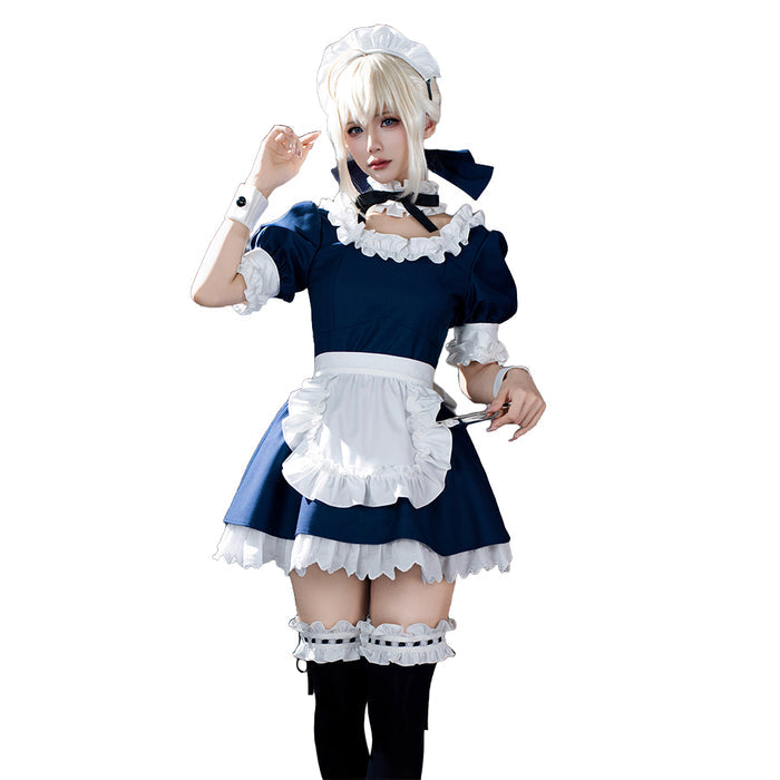 【Partially In Stock】DokiDoki-R Game Fate/stay night Cosplay Arturia Pendragon Alter Saber Maid Costume Black Blue FGO